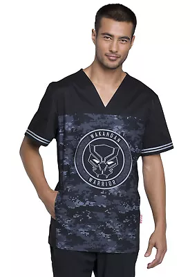 Cherokee Tooniforms Men's Black Panther Batman Or Mickey Print Scrub Top -TF707 • $19.50