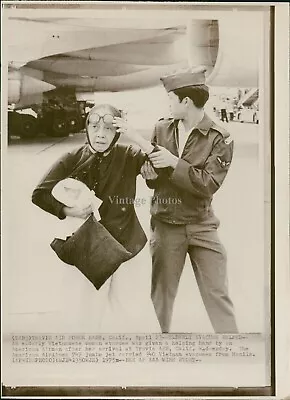 1975 Wire Airplane Vietnamese Woman Travis Air Force Base Ca Jet 8X10 Photo • $24.99