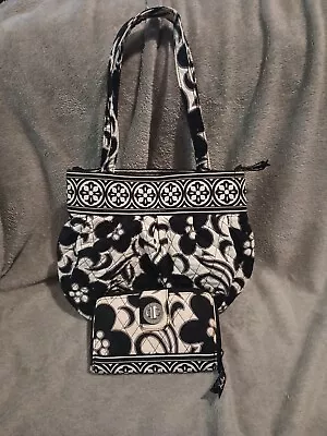 Vera Bradley Black And White Flower Purse Shoulder Bag And Matching Wallet • $19.99