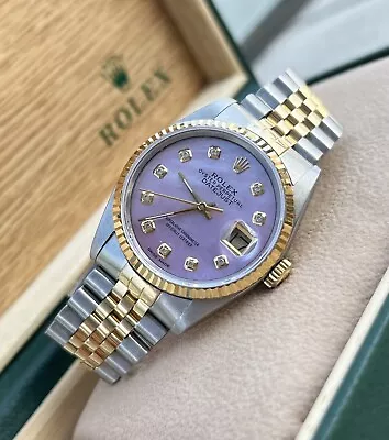 Gents Steel & Gold Rolex Datejust 36mm 16233 Custom Pink MOP Diamond Dial • £5995