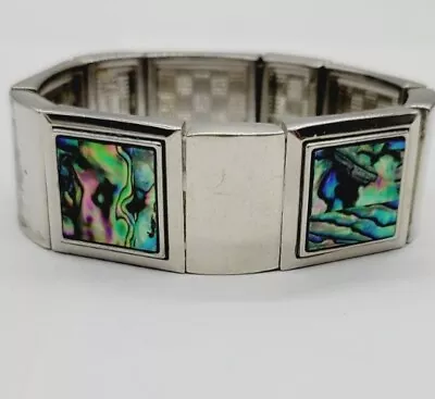 Lia Sophia Abalone Stretch Bracelet Silver Tone Square Chunky • $12.59