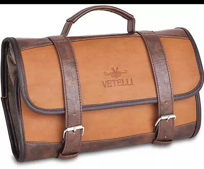 Vetelli Leather Toiletry Bag For Men Hanging Travel Dad Husband Dual Pockets • $37.79