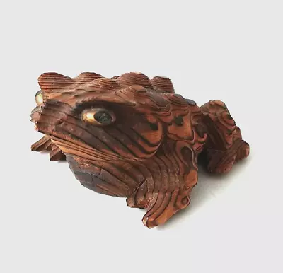 Antique Japanese Carved Cryptomeria SUGI Wood Frog Toad Good Luck Sculpture • £43.85