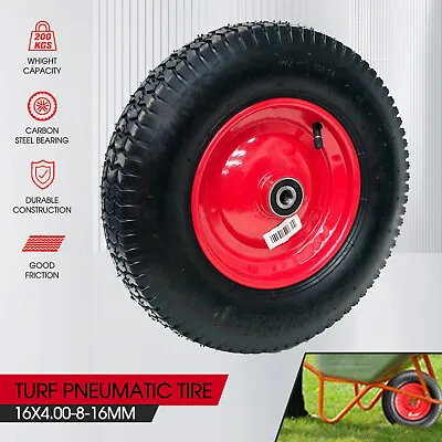 16  Wheelbarrow Trolley Wheel 4.80/4.00-8 Pneumatic Tyre 16mm Bore Tire Steel • $25.99