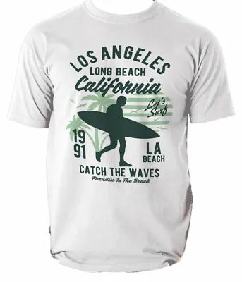 Top Beach Los Angeles T Shirt Mens White L Grunge Print Swag Short Sleeve  S-3XL • £15.99