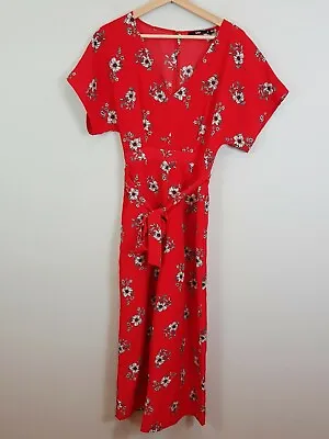 $55 • Buy SPORTSGIRL | Womens Red Floral Print Jumpsuit [ Size AU 8 Or US 4 ]