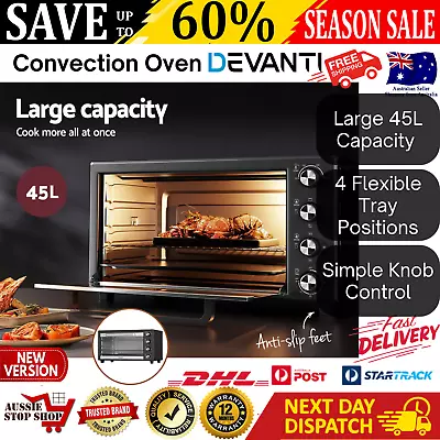 Devanti Electric Convection Oven Bake Benchtop Rotisserie Grill 45L Portable NEW • $106.24