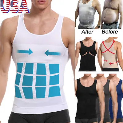 Men's Slimming Body Shaper Vest Abs Abdomen Compression Shirt Workout Tank Tops • $14.99