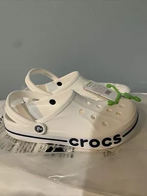 Crocs Bayaband 205089-126 Unisex White Navy Slip-on Comfort Clogs US • $39.91