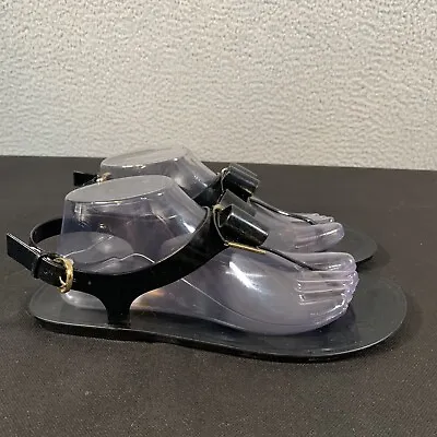 Michael Kors Sandals Womens 10 Jelly Bow Slingback Flats Buckle Black Casual • $19.99