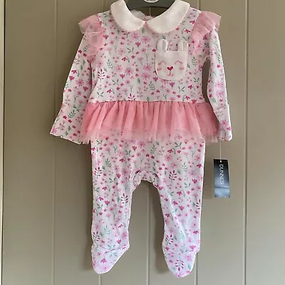 Baby Girl Bunny Tutu Babygrow Floral Sleepsuit All In One Age 0 - 12 Months • £6.50