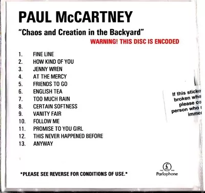 Paul McCartney SEALED PROMO CD ALBUM Chaos And Creation In The Backyard BEATLES • £38.99