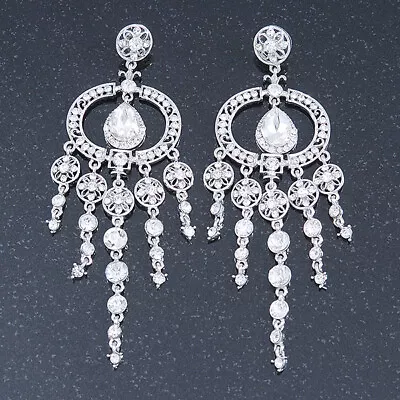 Oversized Bridal Prom Wedding Clear Austrian Crystal Chandelier Earrings In • £35