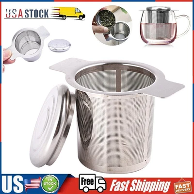 $7.59 • Buy Tea Mesh Infuser Metal Cups Strainer Loose Stainless Steel Leaf Filter W/ Lid