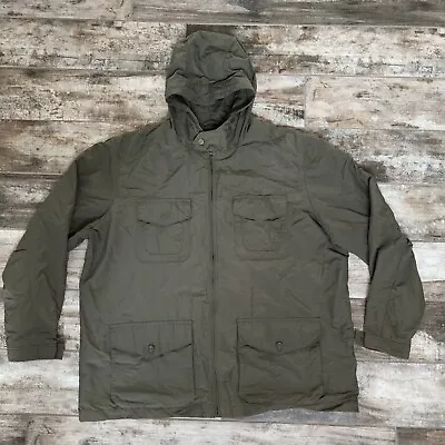 Lands’ End Mens Size XXL 50-52 Army Olive Green Hooded Nylon Rain Jacket • $30