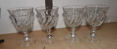 LOT OF 4 Vintage Fostoria Colony Swirl Clear ELEGANT GLASS WINE WATER GLASSES #1 • $9.99