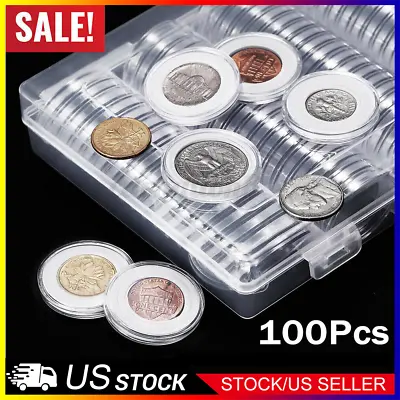 100pcs Coin Storage Box Case Capsules Holder Clear Plastic Round 20MM 25mm 30mm • $9.99