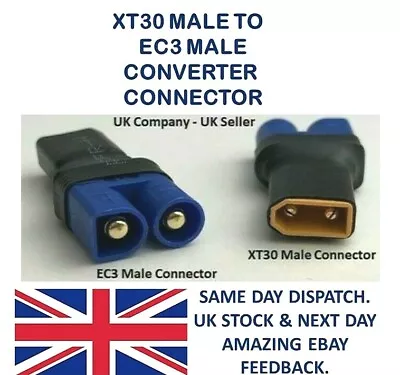 XT30 Male To EC3 Male Adapter Converter Connector Lipo Battery Adaptor RC UK • £5.95