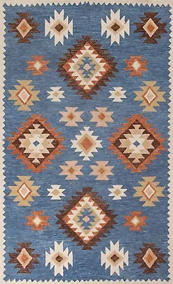 Geometric Blue Hand-tufted Indian Wool Area Rug Runner Rug Matching Room Size  • $277.42