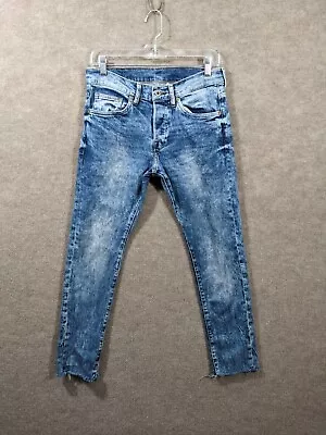 H&M Mens Jeans 30x32 (really 30x27) Low Waist Skinny Acid Wash Denim Cut Off Hem • $21.95
