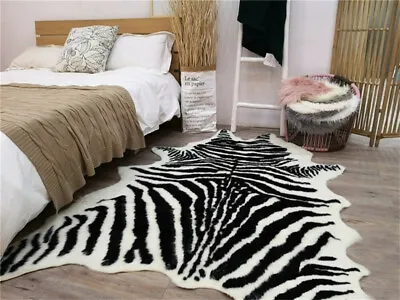 150*200cm Zebra Cowhide Area Rug Tricolor Cowskin Faux Cow Hide Leather Carpet • $131.44