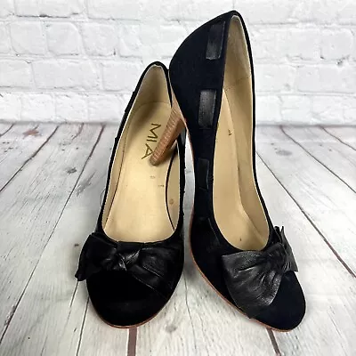 Mia Women 7.5 Venice Black Fabric Shoes Pumps Heels • $9.95