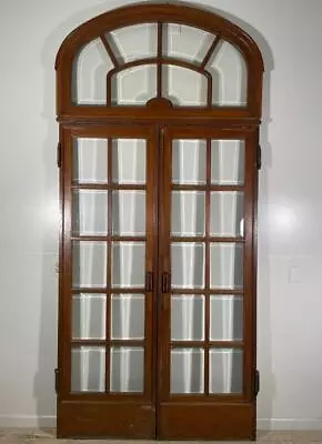 10 Foot Tall French Antique Beveled Glass Door Set With Transom Oak Wood • $2075