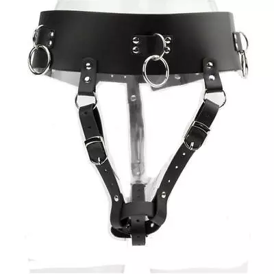 Male/Female Harness PU Leather Lockable Device Bondage Chastity Panty Restraints • £16.79