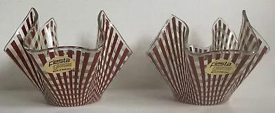 Pair Of Fiesta / Chance Glass Handkerchief Vase Gingham Pattern Burgundy Cream • £19.99