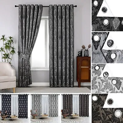 Jacquard Curtains Fully Lined Ready Made Ring Top Eyelet And Cushion Covers • £86.99