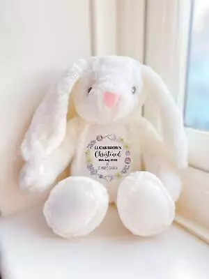 Personalised Christening Gift With Name And Church Plush Toy Baptism Bunny • £16.90