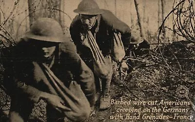 Vintage Postcard 1910's Military Barbed Wire Cut Americans Creeping W/ Grenades • $11.68