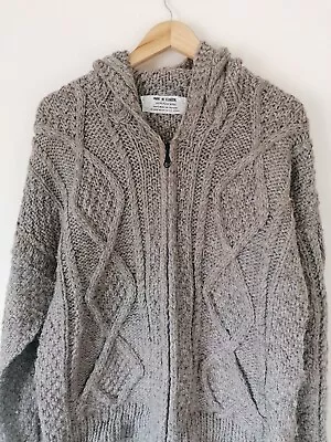 Ecuadorian Aran 100% Wool Hand Knit Cardigan Full Zip Size M-L P2P 23  Grey • £12