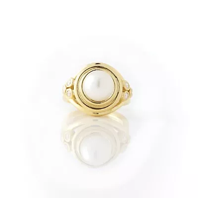 $2750 • Buy Temple St. Clair 9mm Pearl & Diamond Ring 18K