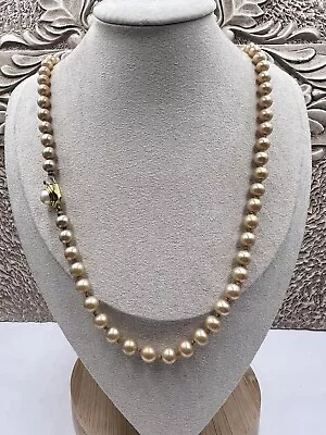 Vintage Crown Trifari Gold & Faux Pearl 6.2mm Bead Necklace 22” • $9.99
