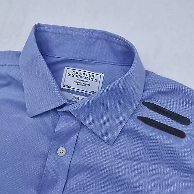 Charles Tyrwhitt Shirt Non Iron Double Cuff Blue Mens Size 16.5 / 34In • $27.32