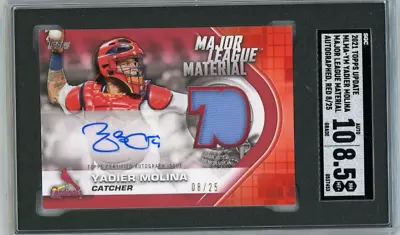 Yadier Molina 2021 Topps Update Red Jersey Relic Autograph 8/25 SGC 8.5 Auto 10 • $235