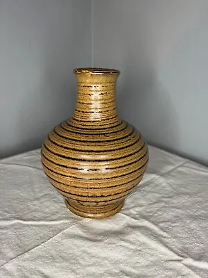 Mid-Century Modern Style Art Pottery Vase 6  Horizontal Stripe Glazed Pattern • $17.59