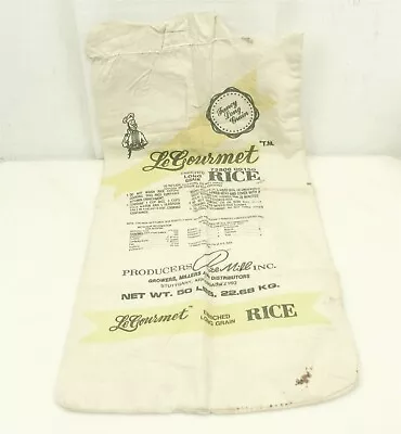 Vtg Cotton Le Gourmet Long Grain Rice Sack Bag 50lb Arkansas USA 26 X15  S07  • $24.95