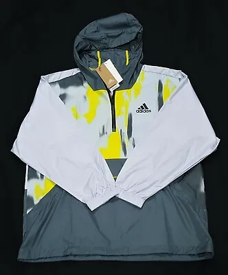 Adidas Mens Anorak Windbreak Jacket Run Gray Athletic Hood Top Jackets GJ8380  • $59.82