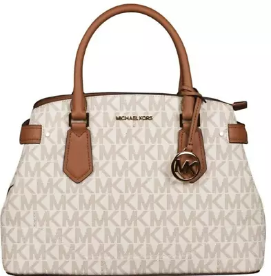 🌞michael Kors Lynn Vanilla Logo Brown Monogram Large Satchel Bag Crossbody🌺nwt • $213.89