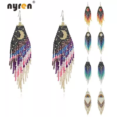 $5.09 • Buy Beads Earrings Bohemian Star&Moon Beaded Long Drop Dangle Earrings Handmade