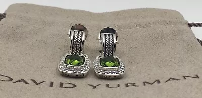 David Yurman Sterling Silver 7mm Albion Drop Earrings Peridot W/ Diamonds • $185