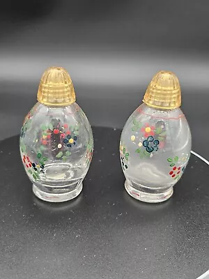 Vintage Hand Painted Salt And Pepper Shakers Hand Blown Glass Shakers • $8