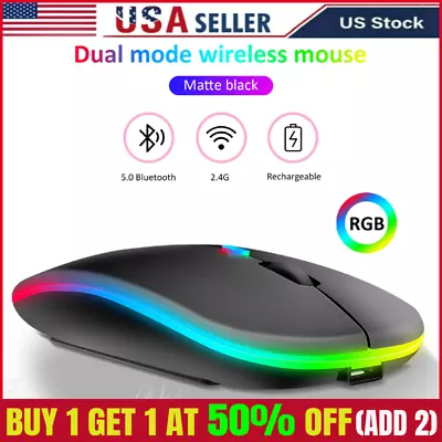 Wireless 2.4GHz Bluetooth Optical Mouse USB Rechargeable RGB Mice For PC Laptop • $3.99