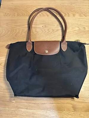 Authentic LONGCHAMP Black Nylon Tote Bag Small Travel Zip Closure Classic Basic • $35