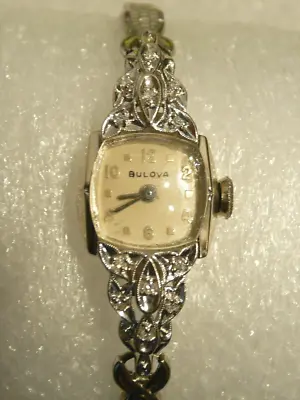$239 • Buy Vintage Bulova Ladies' Watch With Diamonds 14K White Gold,  Working