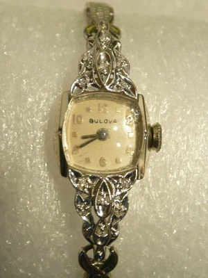 $239 • Buy Vintage Bulova Ladies' Watch With Diamonds 14K White Gold,  Working