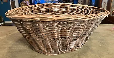 Large Oval Vintage Wicker Basket 24”x18”x9.5” Deep Woven Wood Laundry Decor • $145