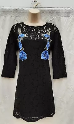 Mini Dressembroideredblack Lacehippieboho60s70s80s Vintage Stylesize 12 • £6.99